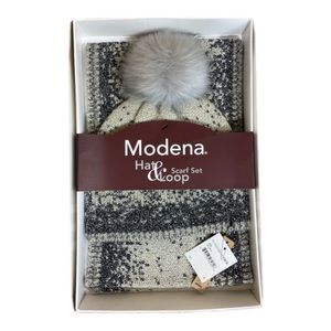 NWT Modena Faux Fur Pom Pom Beanie & Infinity Scarf 2-Piece Set